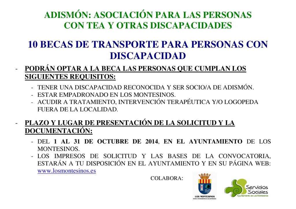ADISMÓN ofrece 10 becas de transporte para personas con discapacidad