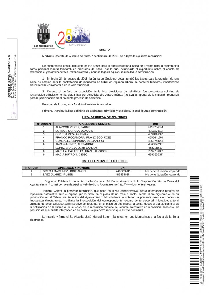 EDICTO lista definitiva monitores de fútbol
