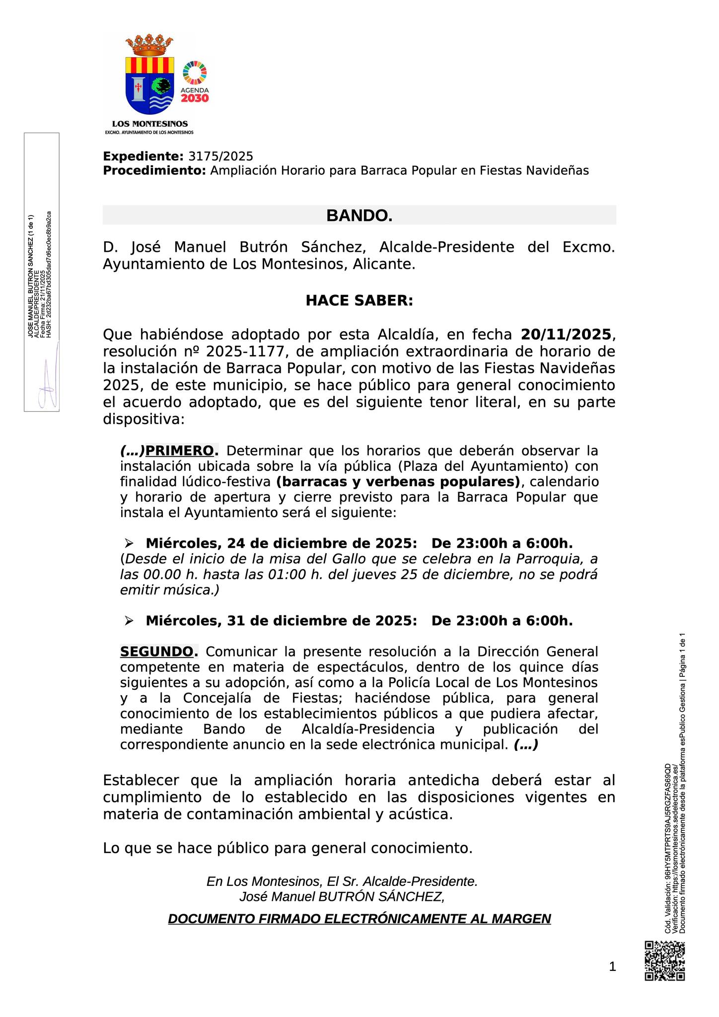 Bando ampliación apertura barraca municipal, Navidad 2025