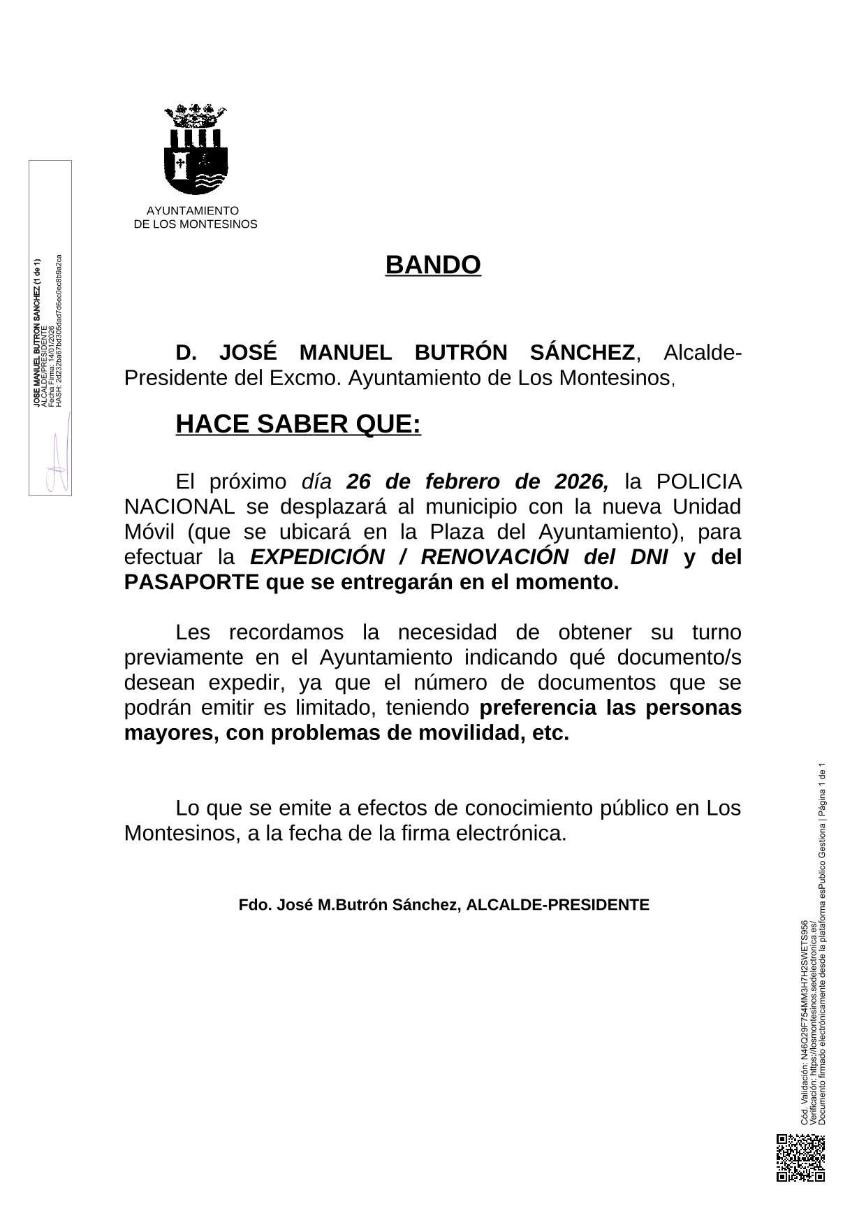 Bando renovación DNI FEBRERO 2026_Furgón móvil Los Montesinos