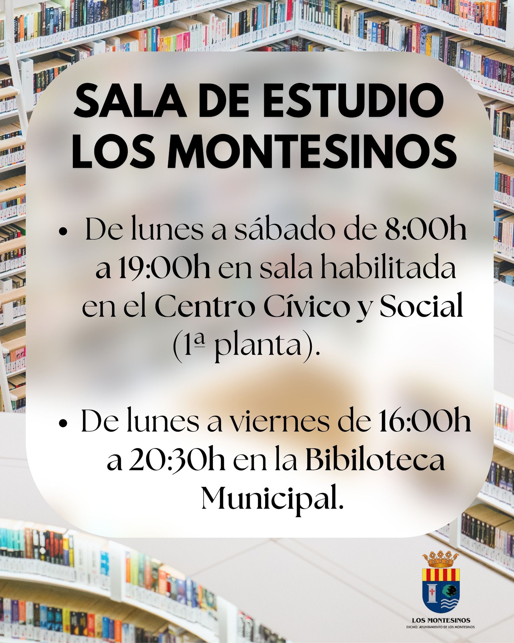 Recordatorio horarios de las salas de estudio