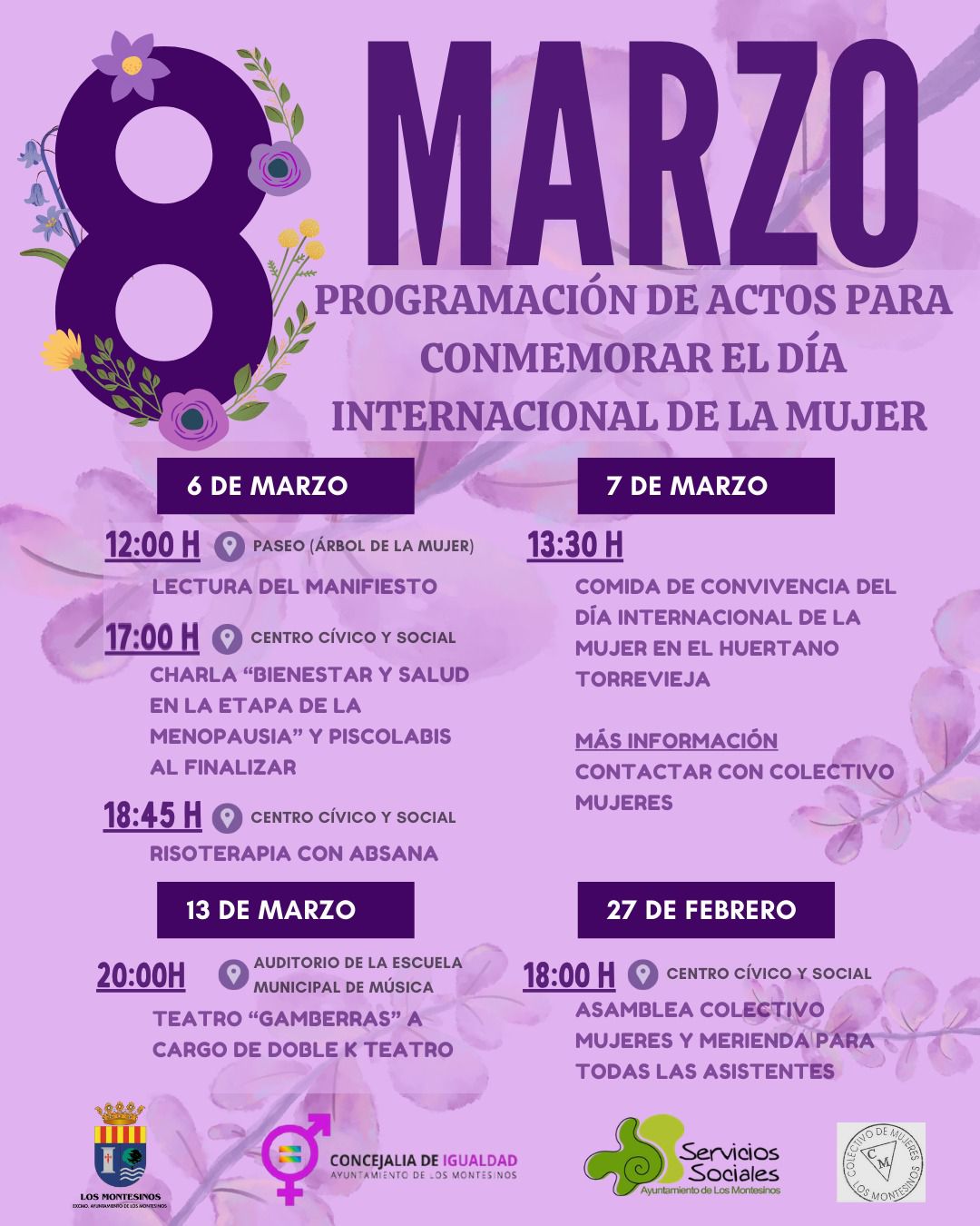 Actividades conmemorativas del 8 de marzo 2026 en Los Montesinos