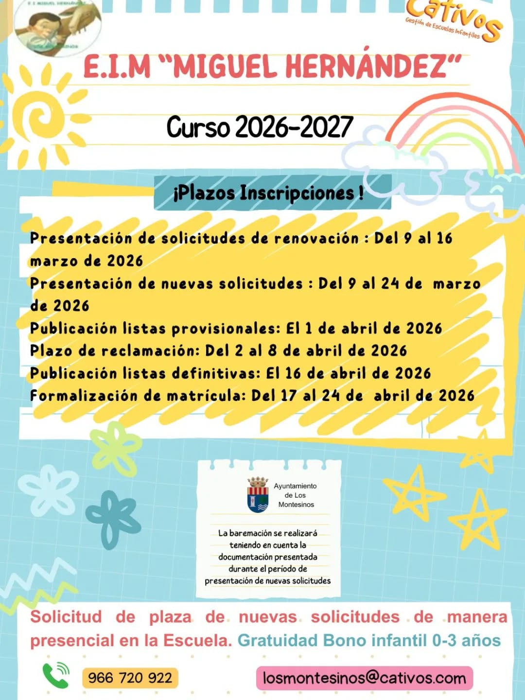 Escuela Infantil Municipal 'Miguel Hernández', matrículas curso 2026-2027
