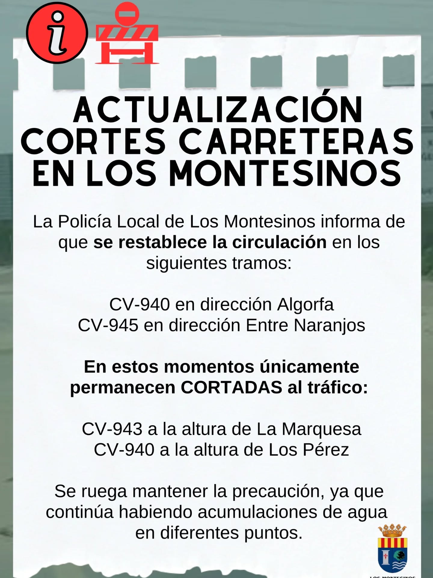 Actualización del estado de las carreteras en el municipio