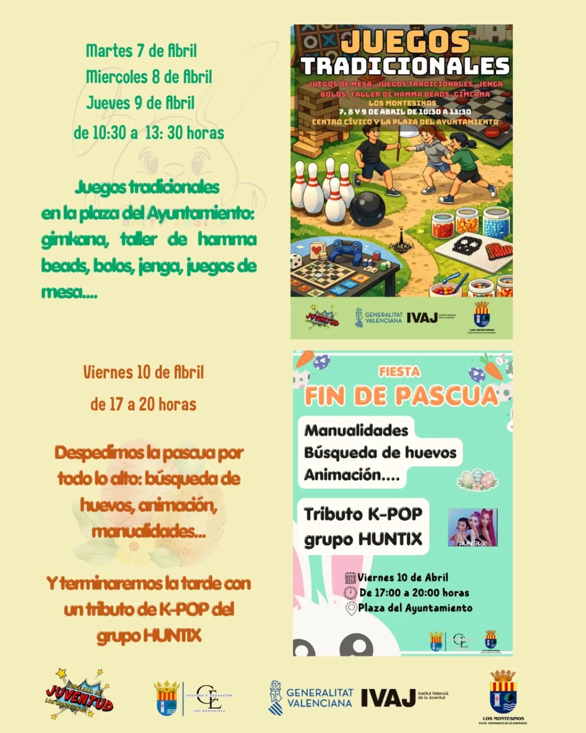 Actividades infantiles y juveniles durante la celebración de la Pascua, 2026