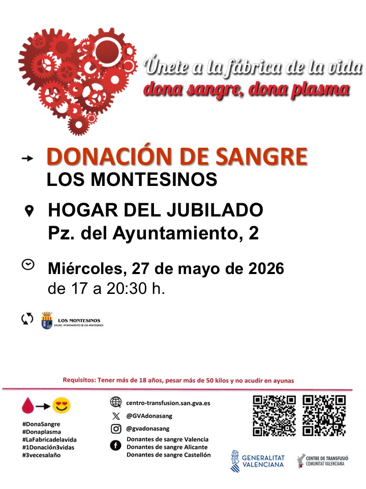Donación de sangre en Los Montesinos, mayo 2026