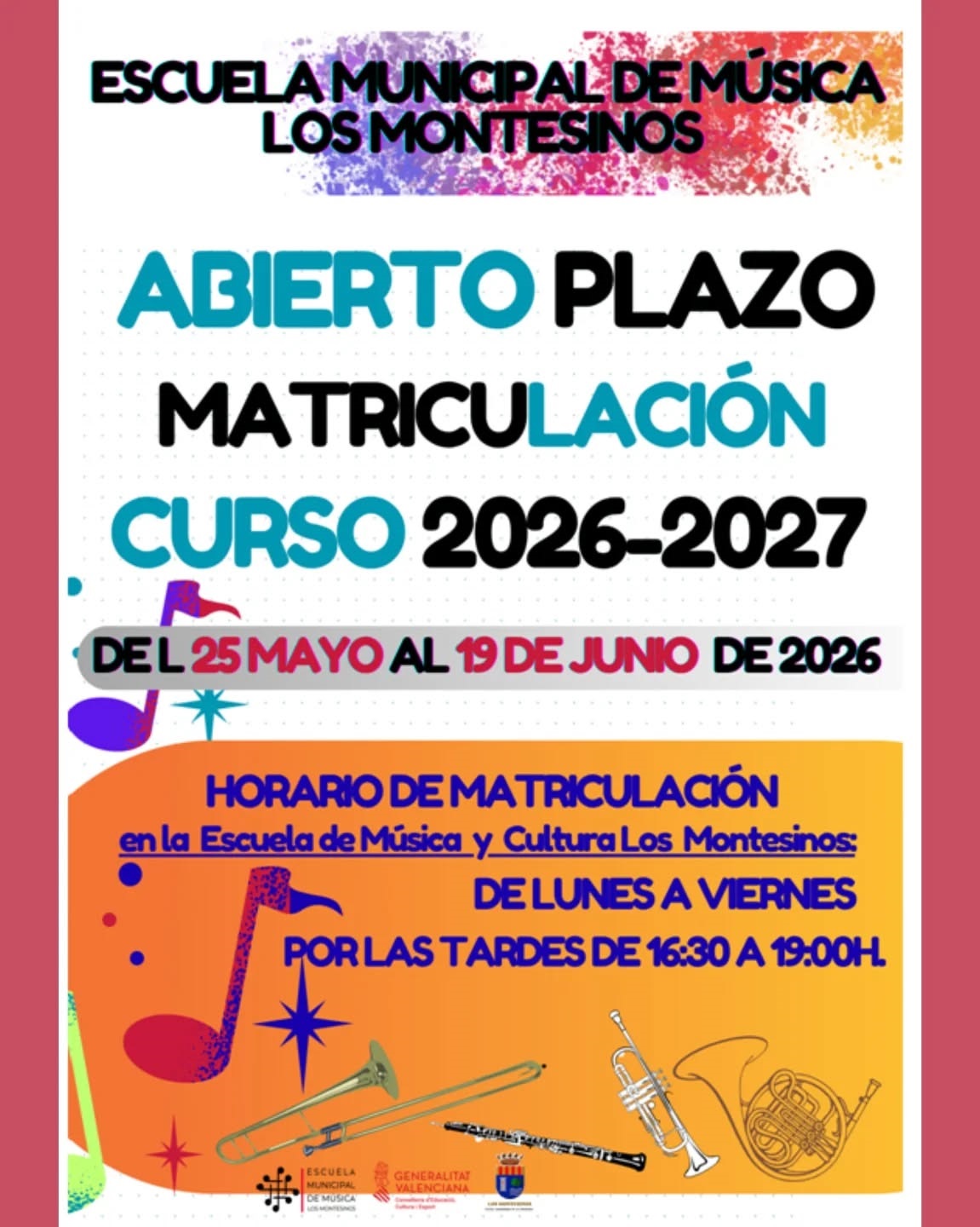Plazo matrícula Escuela Música, curso 2026-2027