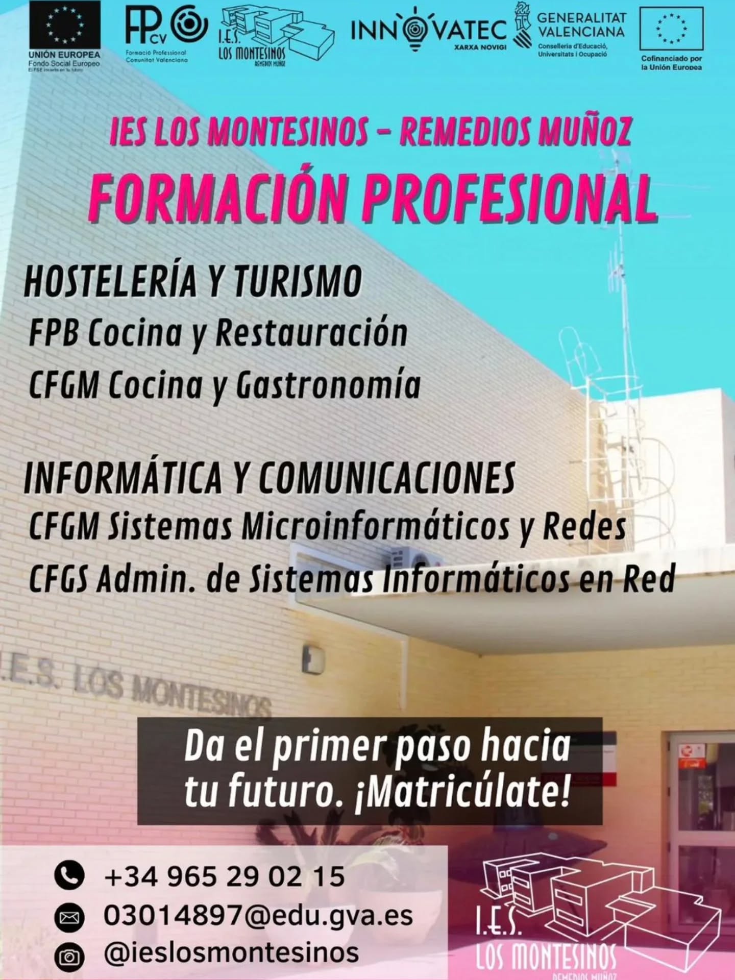 Ciclos y Grados de Formación Profesional en el IES Los Montesinos, curso 2026/2027