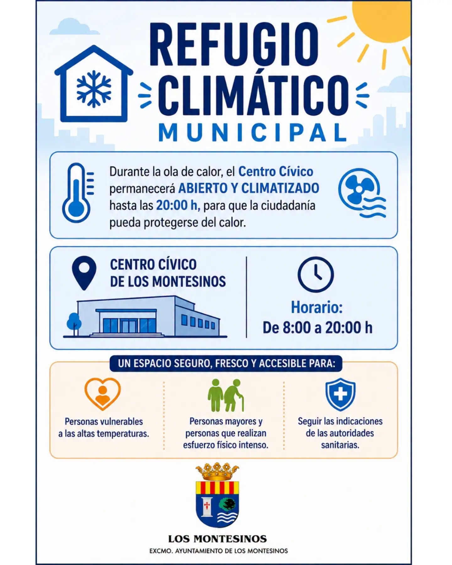 Refugio climático centro cívico julio 2026