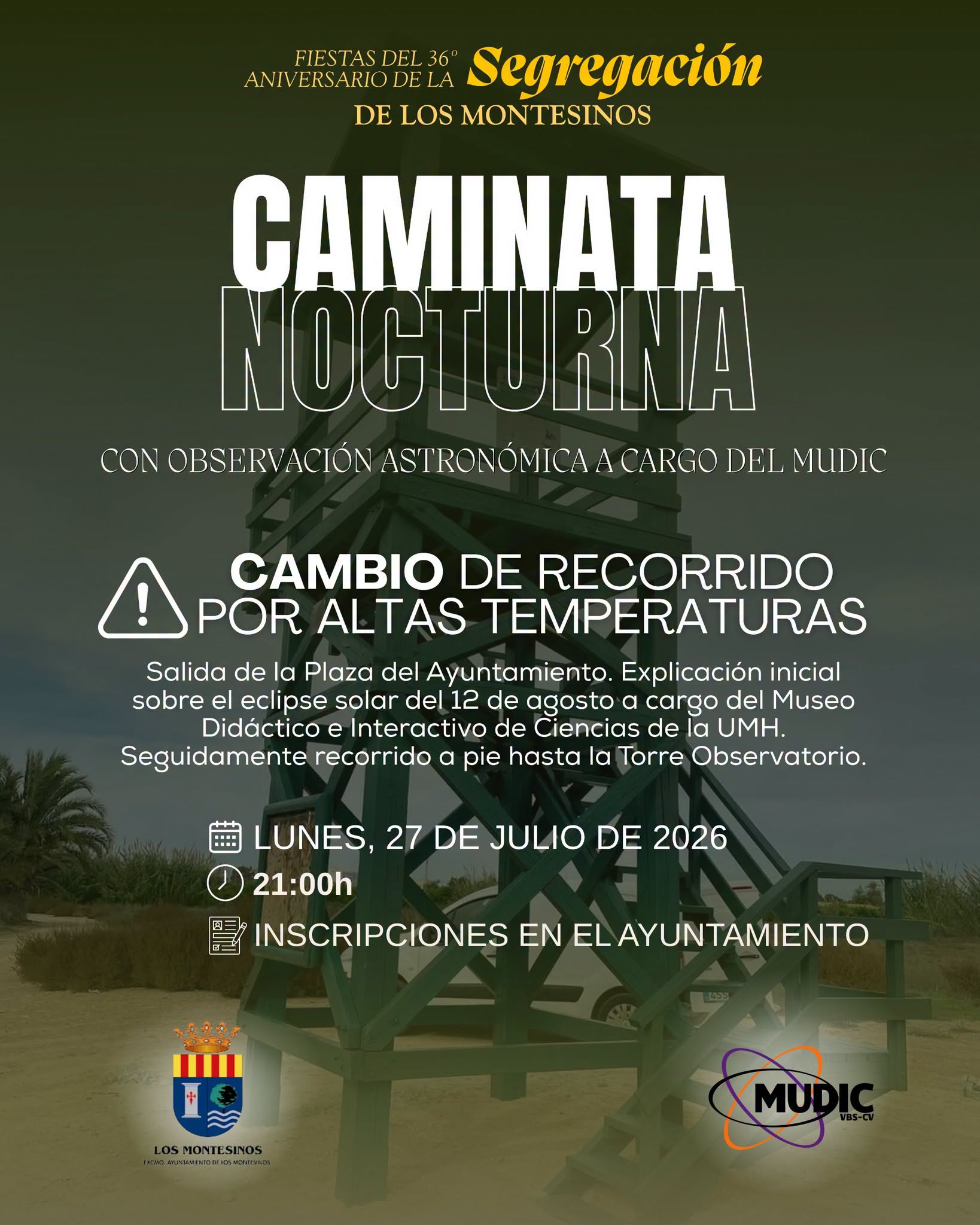 Caminata nocturna y observación del cielo, Los Montesinos 2026