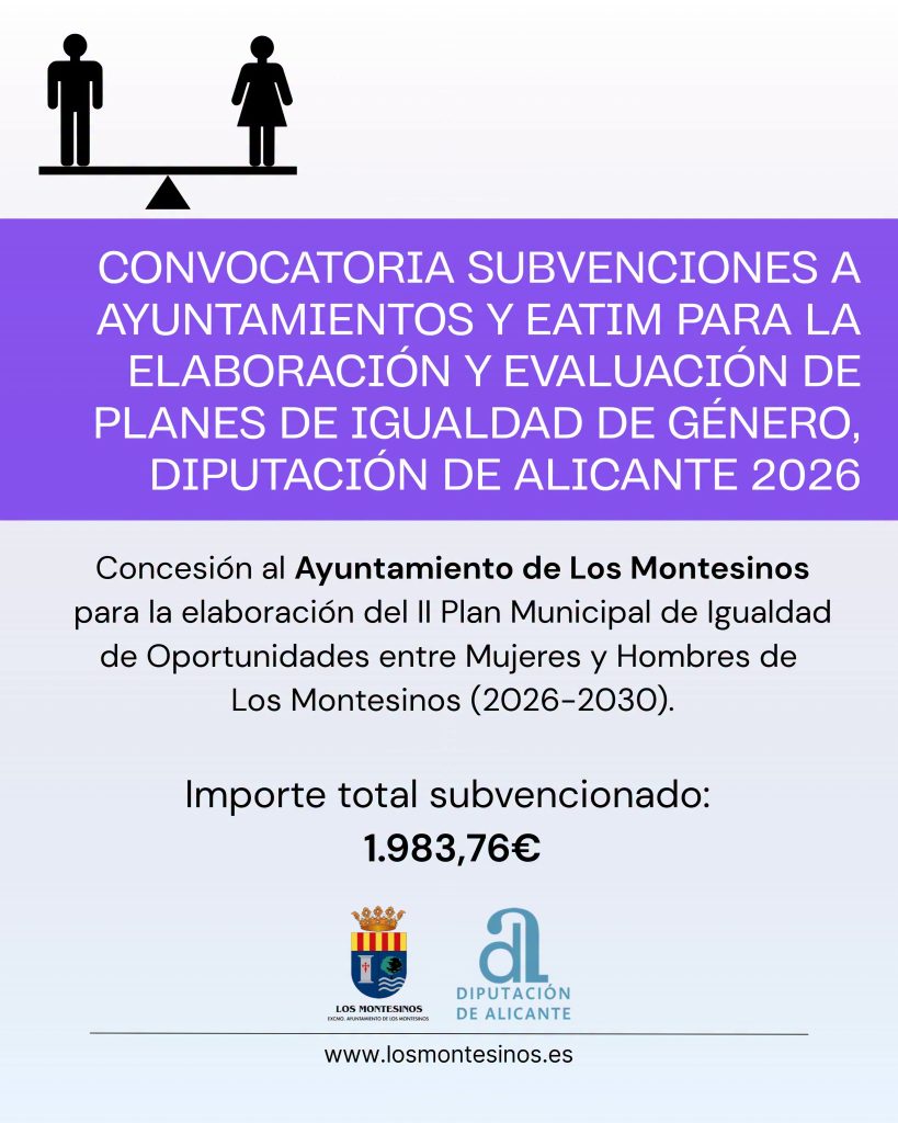 Subvención de la Diputación Provincial para la elaboración y evaluación de Planes de Igualdad de Género, 2026