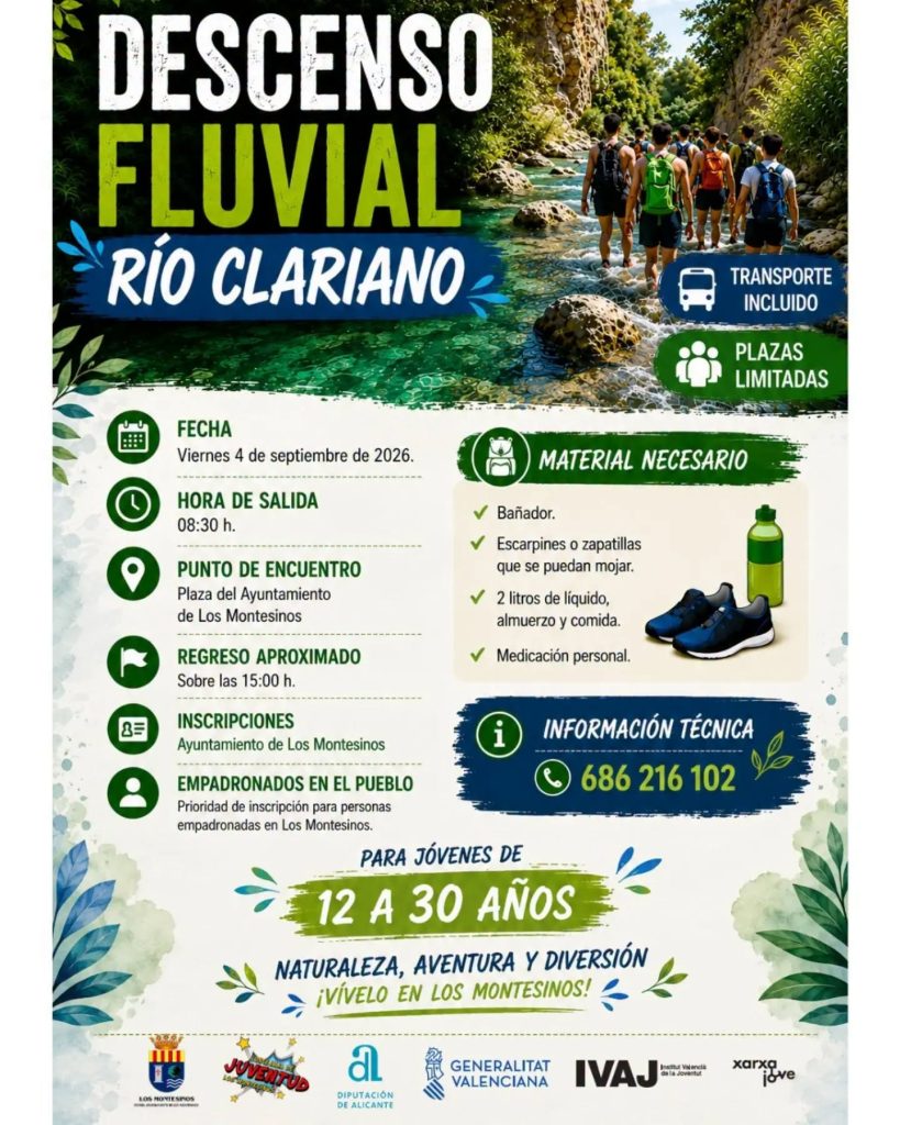 Actividad en la naturaleza: Descenso del río Clariano, Los Montesinos 2026