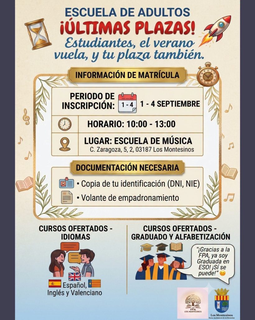 Matrículas de septiembre en la EPA Los Montesinos