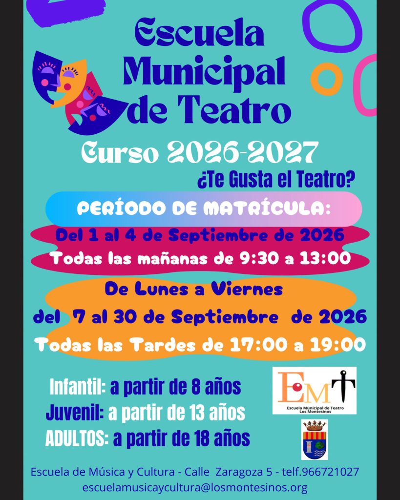 Matrículas para la Escuela Municipal de Teatro, curso 2026-2027