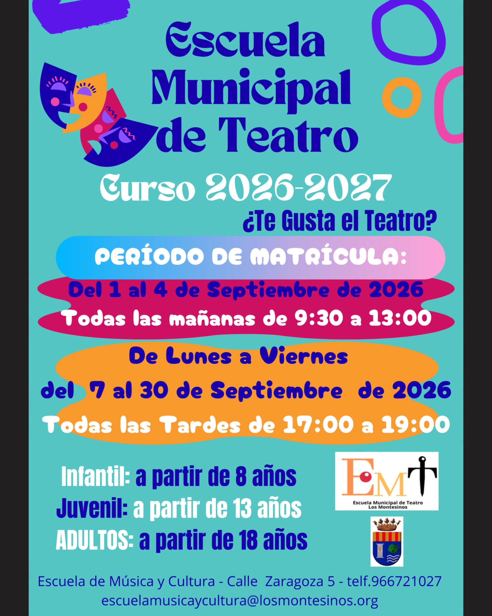 Matrículas para la Escuela Municipal de Teatro, curso 2026-2027