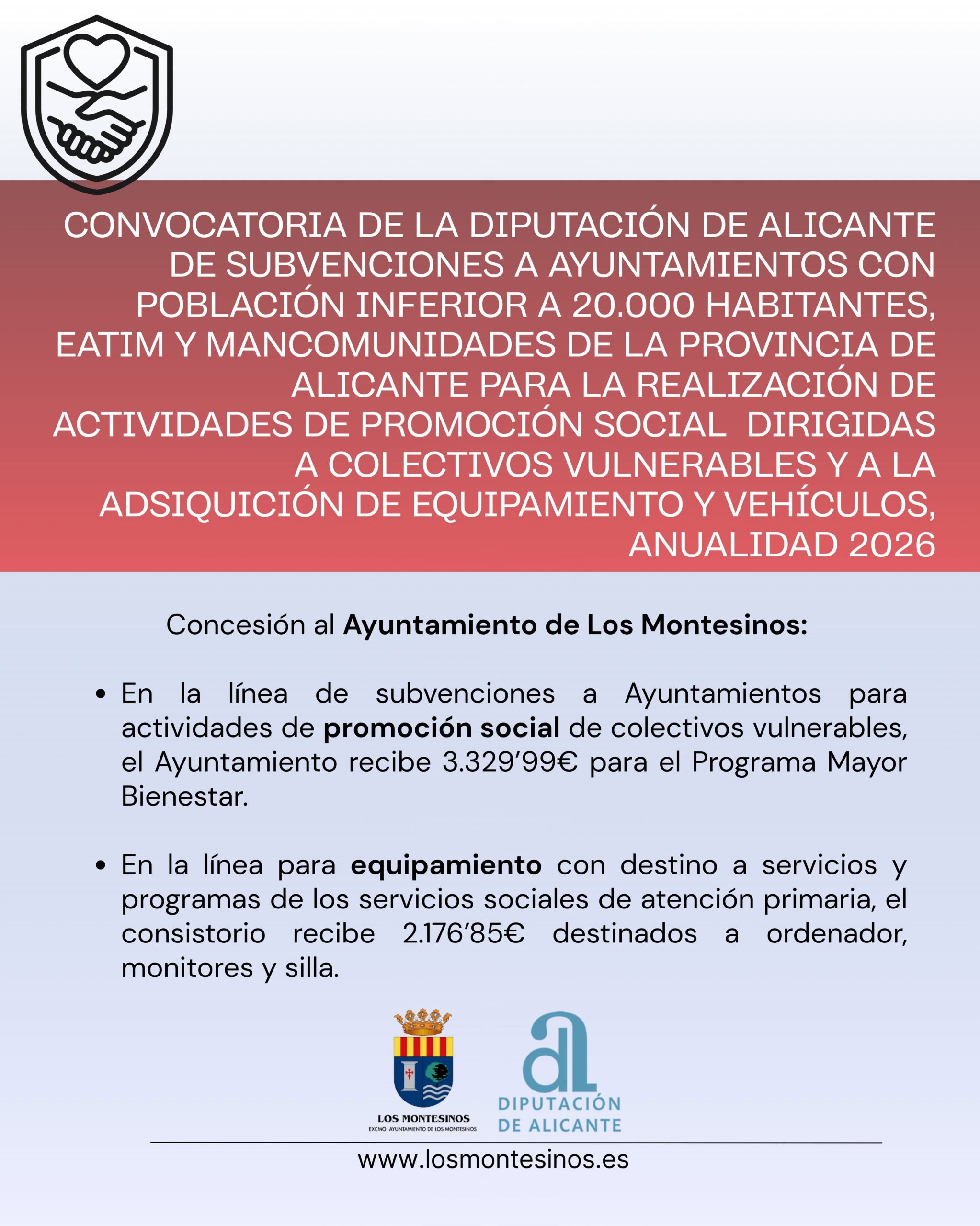 Subvención de la Diputación Provincial para el desarrollo de actividades de promoción social y equipamiento, 2026